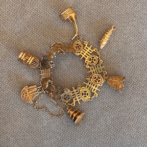 Vintage Chinese Gilt Silver Filigree with 6 3D Charm Bracelet
